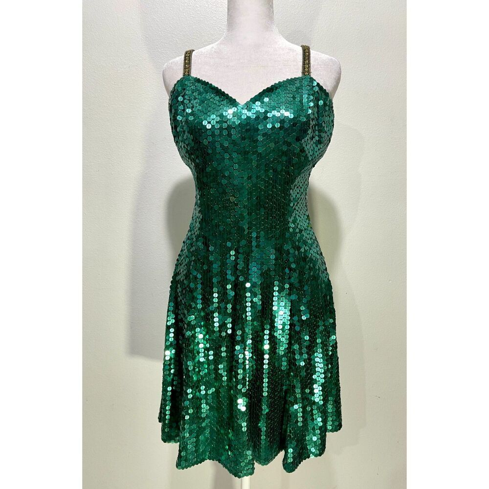 Scala Collection dress sequins disco night out green circular festive women's 8